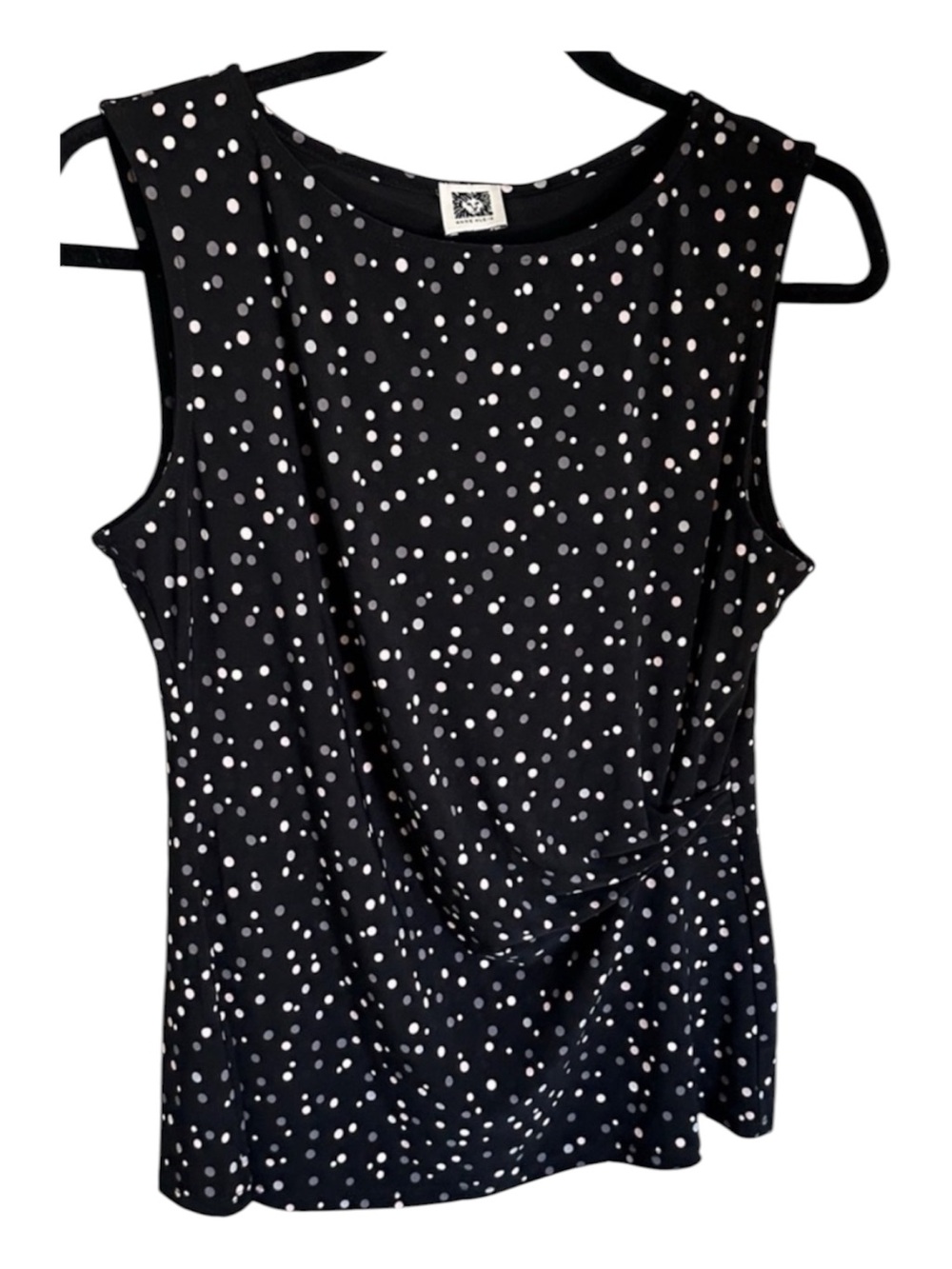 Anne Klein Black Sleeveless Polka Dot Tank Top